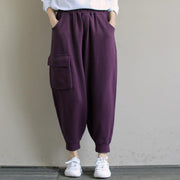 Spring Purple new solid color single pocket show thin Harem Pants - SooLinen