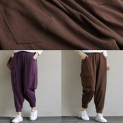 Spring Purple new solid color single pocket show thin Harem Pants - SooLinen
