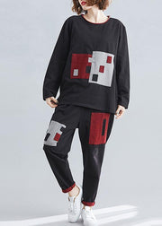 Spring retro color square patch patchwork patchwork harem pants two-piece suit - SooLinen