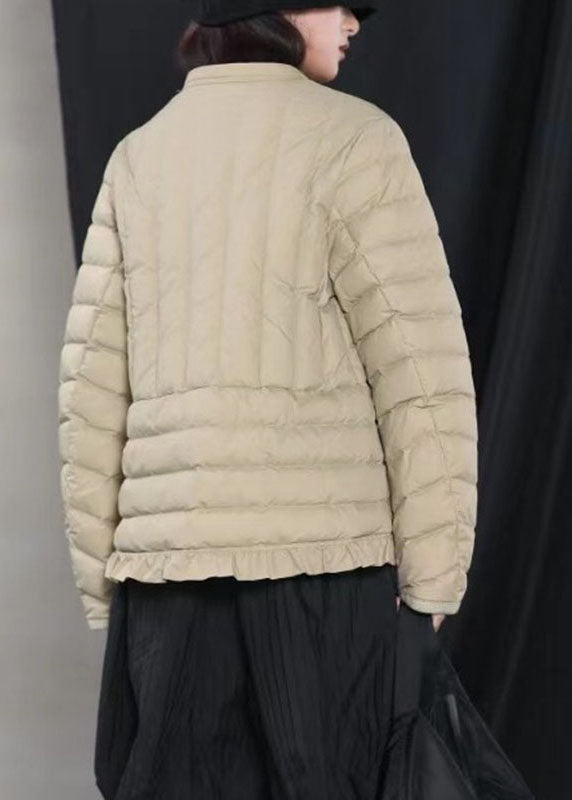 Street Khaki Casual Button Ruffled Winter Down Jacket