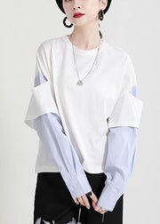 Street White Patchwork O-Neck Sweatshirt - SooLinen