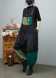 Streetwear Schwarzer, asymmetrischer Taschen-Overall aus Baumwolldenim Frühling