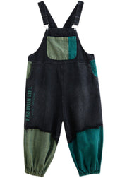 Streetwear Schwarzer, asymmetrischer Taschen-Overall aus Baumwolldenim Frühling