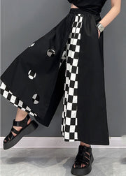 Streetwear Black Asymmetrical Pockets Patchwork Plaid Straight Pants Summer