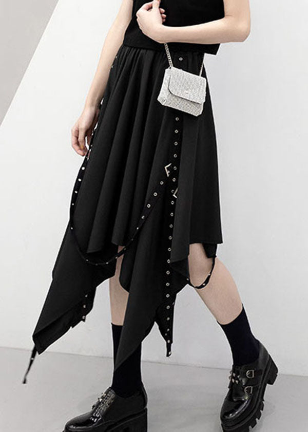Streetwear Schwarz Elastische Taille Asymmetrisches Design Einfarbiger Rock Sommer
