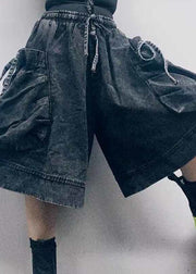Streetwear Schwarz Elastische Taille Große Taschen Baumwolle Breite Led Shorts Sommer