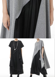 Streetwear Schwarzes asymmetrisches Maxikleid mit O-Ausschnitt und kurzen Ärmeln