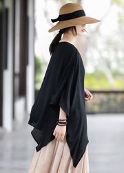 Streetwear Black O-Neck Patchwork Cotton Tops Batwing Sleeve