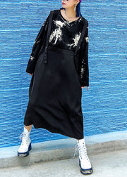 Streetwear Black O-Neck print Patchwork Sweatshirt Dresses Spring