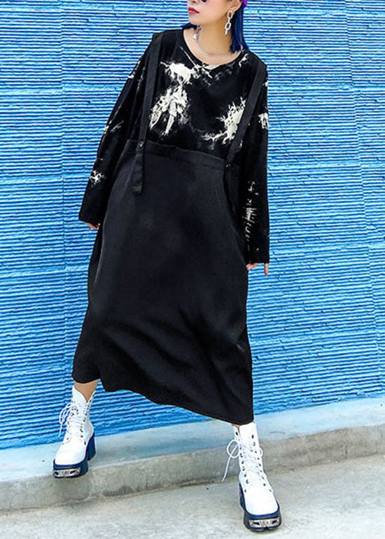 Streetwear Black O-Neck print Patchwork Sweatshirt Dresses Spring