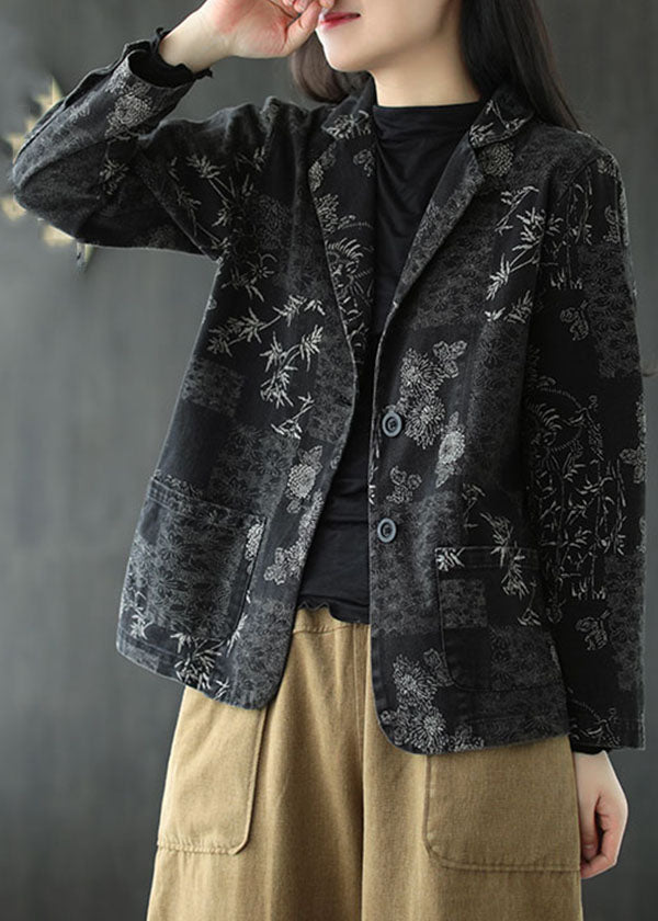 Streetwear Black button Peter Pan Collar Coats Long Sleeve