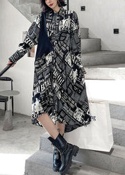 Streetwear Black low high design print Patchwork Satin shirt Dress Spring