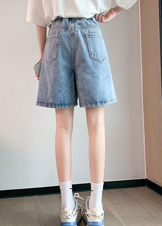 Streetwear Hellblaue elastische Taillen-Patchwork-Baumwolldenim-kurze Hosen Sommer