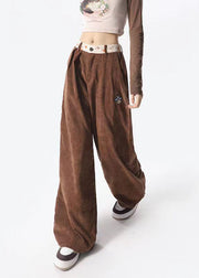 Streetwear Style Brown Pockets Corduroy Wide Leg Pants Spring