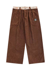 Streetwear Style Brown Pockets Corduroy Wide Leg Pants Spring