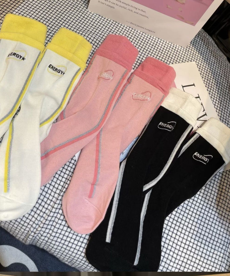 Streetwear Style Letter Embroidered Cotton Crew Socks