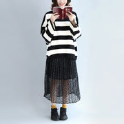 Strip winter woolen tops oversized black and white striped pullover t shirts