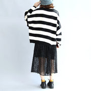 Strip winter woolen tops oversized black and white striped pullover t shirts