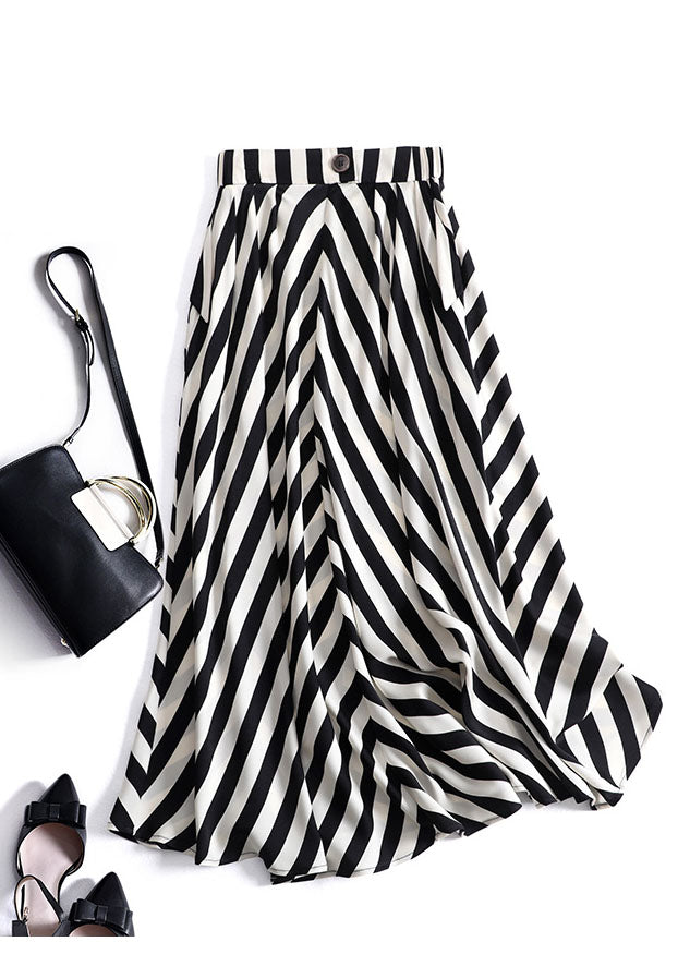 Stripe Print Elastic Waist Back Zipper Leisure Maxi Skirts