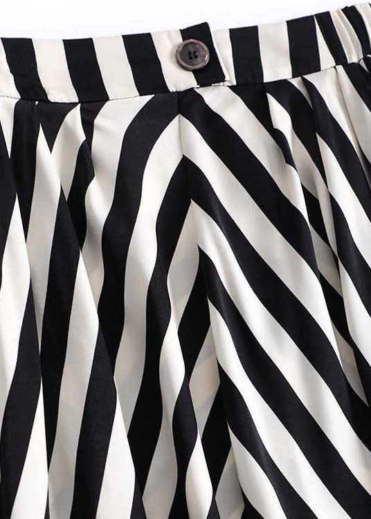 Stripe Print Elastic Waist Back Zipper Leisure Maxi Skirts