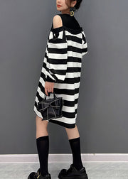 Striped O-Neck Fake Two Pieces Knit Mid Dresses Winter