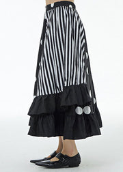 Striped Patchwork Cotton Skirt Ruffled Elastic Waist Summer