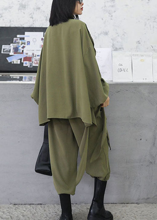 Style Army Green asymmetrisches Design Rüschentaschen Wide Leg Fall 2 Piece Outfit