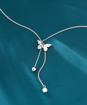 Style Asymmetric Butterfly Tassel Silver Necklace