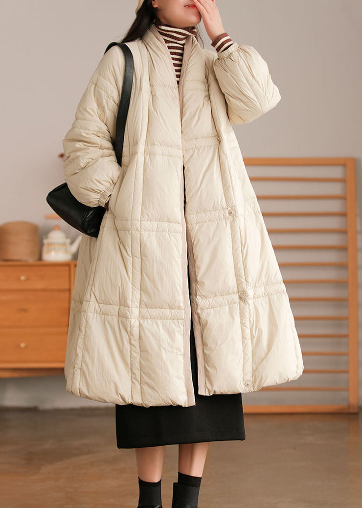 Style Beige Stand Collar Pockets thick Duck Down Winter down coat