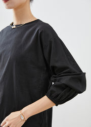 Style Black Asymmetrical Back Buckle Cotton Shirt Top Fall