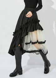 Style Black Asymmetrical Design Tulle Patchwork Ruffled Cotton Skirts Summer