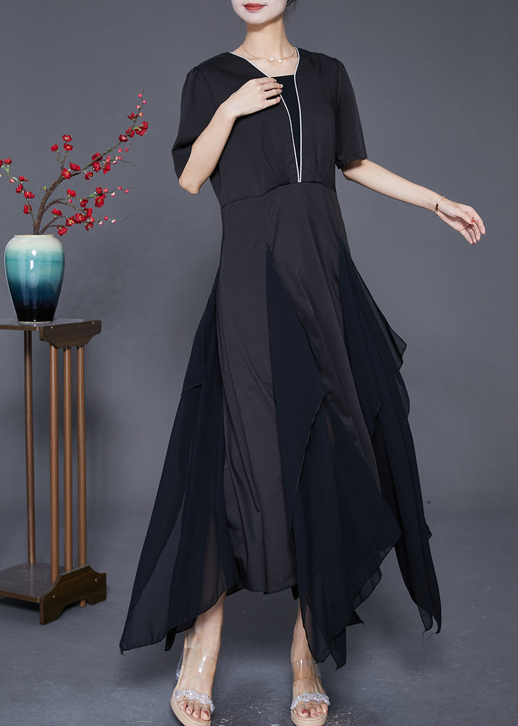 Style Black Asymmetrical Patchwork Exra Large Hem Chiffon Dress Summer