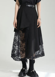 Style Black Asymmetrical Tulle Patchwork Cotton Skirts Summer