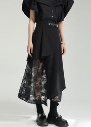 Style Black Asymmetrical Tulle Patchwork Cotton Skirts Summer