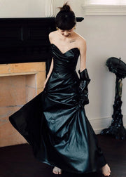Style Black Bustier Top Flattering Silk Long Dresses Sleeveless