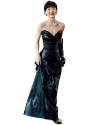 Style Black Bustier Top Flattering Silk Long Dresses Sleeveless