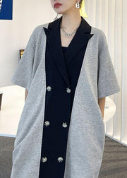 Style Black Button Patchwork Summer Short Sleeve Dress - SooLinen