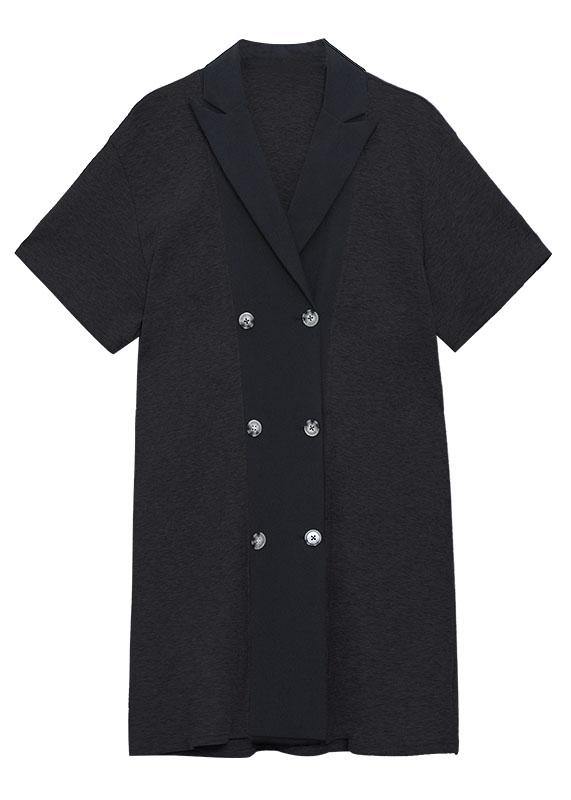 Style Black Button Patchwork Summer Short Sleeve Dress - SooLinen