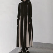 Style Black Clothes For Women High Neck Patchwork A Line Dresses - SooLinen