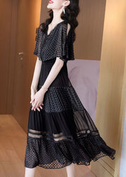 Style Black Cold Shoulder Patchwork Exra Large Hem Silk Long Dress Cloak Sleeves