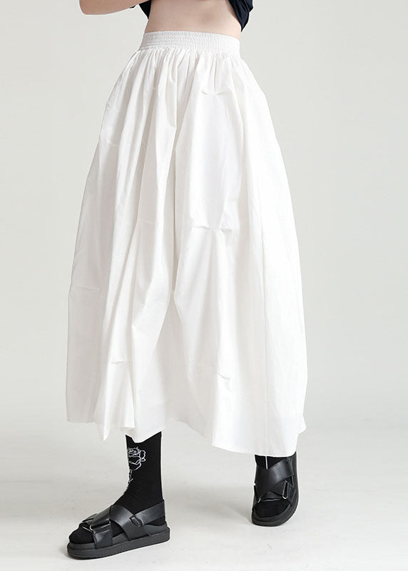 Style Black Elastic Waist Oversized Wrinkled Cotton A Line Skirts