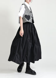 Style Black Elastic Waist Oversized Wrinkled Cotton A Line Skirts