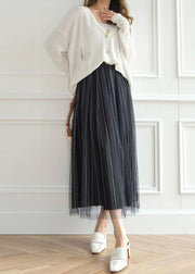 Style Black Gradient High Waist Tulle Pleated Skirt Spring