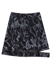 Style Black High Waist Hollow Out Print Cotton Denim A Line Skirts Summer