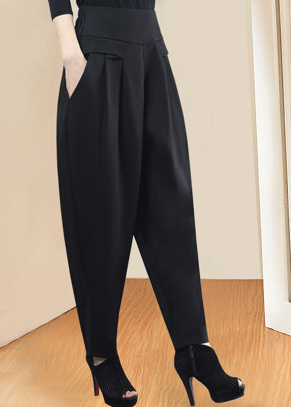 Style Black High Waist Pockets Thick Casual Winter Pants