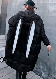 Style Schwarze Kapuzentaschen mit Reißverschluss Winter-Langarm-Daunenmäntel