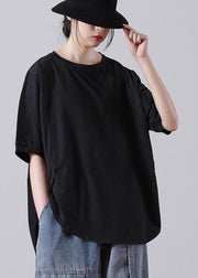 Style Black O-Neck low high design Cotton Summer Tees - SooLinen