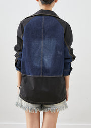 Style Black Oversized Denim Patchwork Cotton Jackets Fall