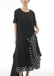 Style Black Oversized Low High Design Cotton Tops Summer