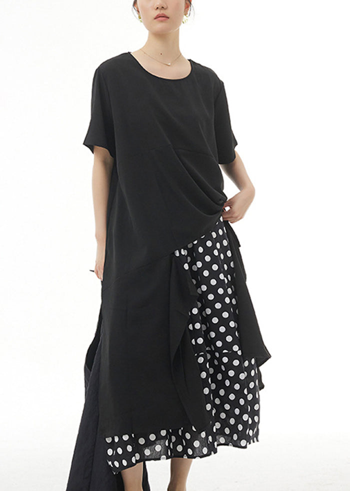 Style Black Oversized Low High Design Cotton Tops Summer
